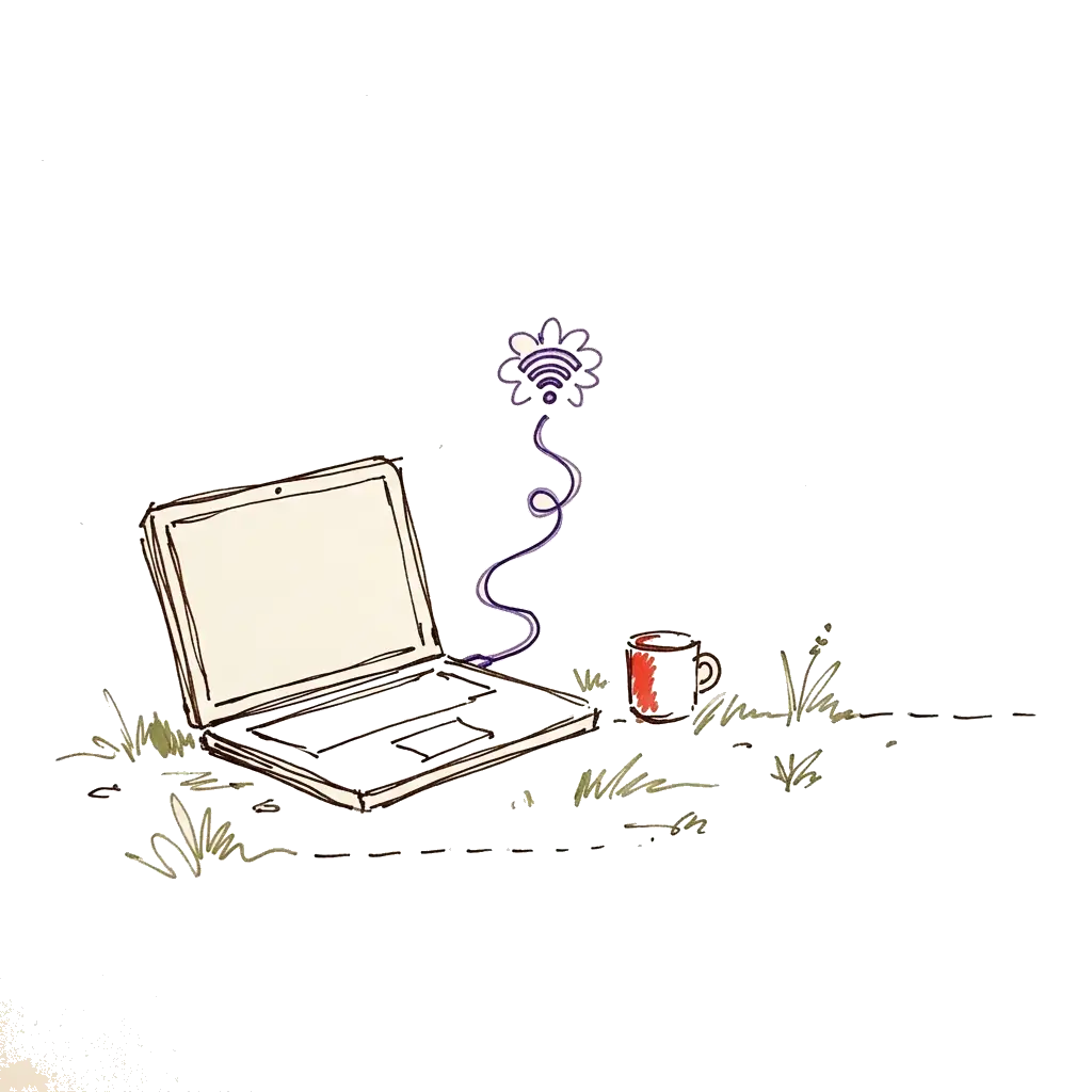 Ink sketch: a laptop with digital services